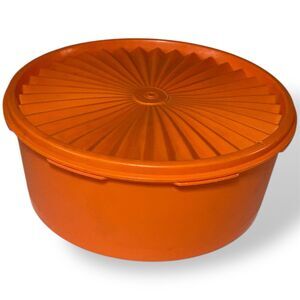 Vintage Tupperware Servalier Orange Round Container 1204-5 With Lid 1205-2